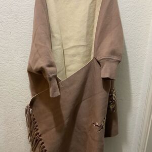 Kloth & Clover reversible sweater shawl fringe 100% acrylic embroidered